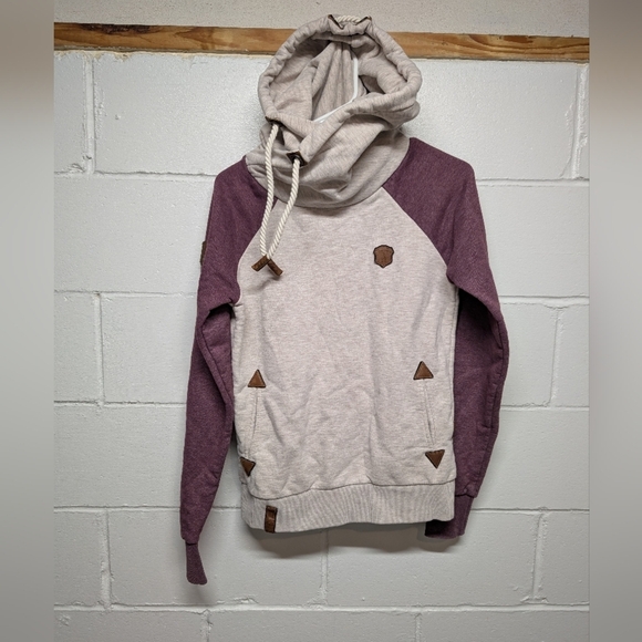 Naketano Womens Medium Heavy Hoodie Gray Purple Medium Cowl Neck Nautical - Picture 1 of 11